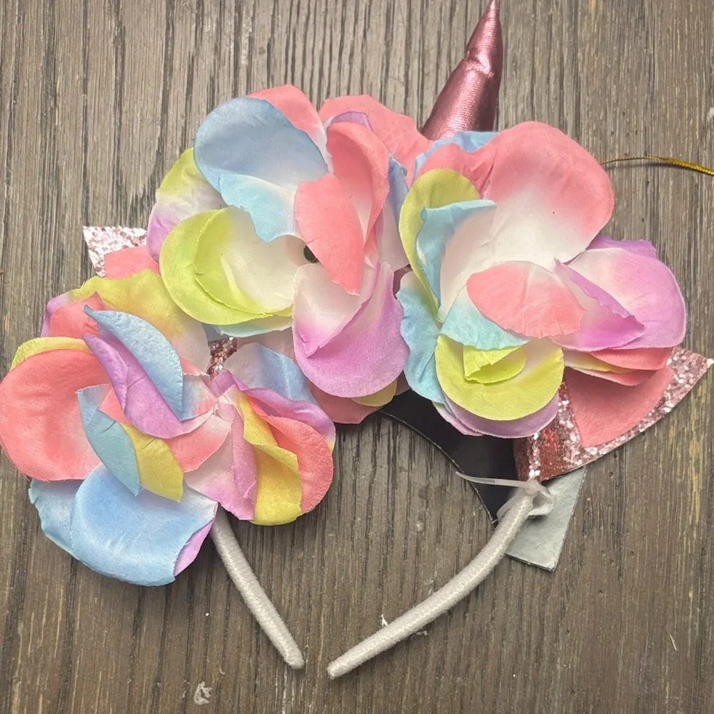 Colorful Unicorn Headband with Flowers